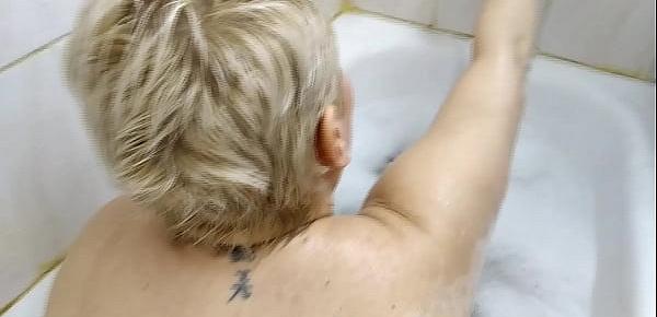  Charming MILF masturbates in the shower, sucks hard dick and rubs cum on big tits!